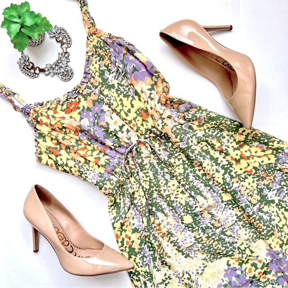 Rails Dresses & Skirts - Evereve Rails Adalyn Midi Dress in Gardenia Floral Print Green Yellow Ruffle S